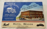 HOTEL WOODS / WESTERN HOTEL - IOWA FALLS, IOWA - ADVERTISING POSTCARD