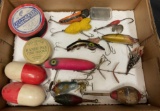 Collection of Vintage Fishing Lures, Line, Fish Hook Tin & More