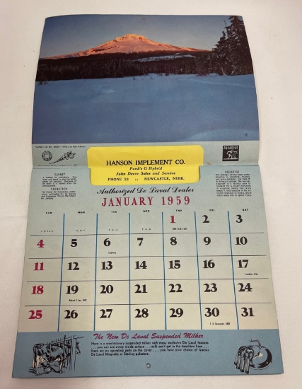 1959 "HANSON IMPLEMENT CO. - NEWCASTLE, NEBR." JOHN DEERE ADVERTISING CALENDAR