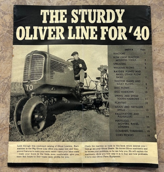 1940 OLIVER “STURDY OLIVER LINE FOR ‘40” EQUIPMENT BROCHURE MAILER