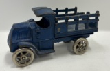 BLUE CAST IRON STAKE BED TRUCK - 4.5 INCHES IN LENGTH