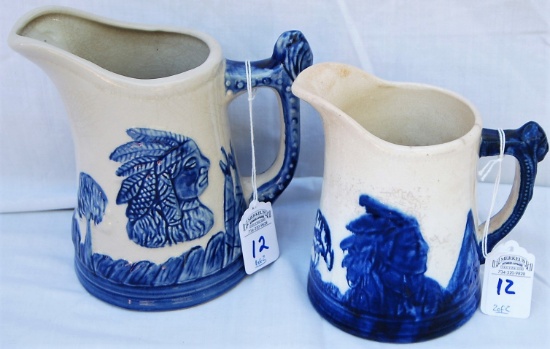 Pair Old Sleepy Eye Pottery Cream Pitchers