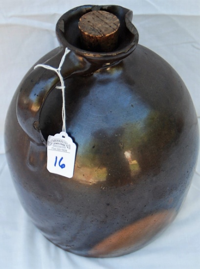 19th century Brown Stoneware Jug w/ Collared Pouring Lip