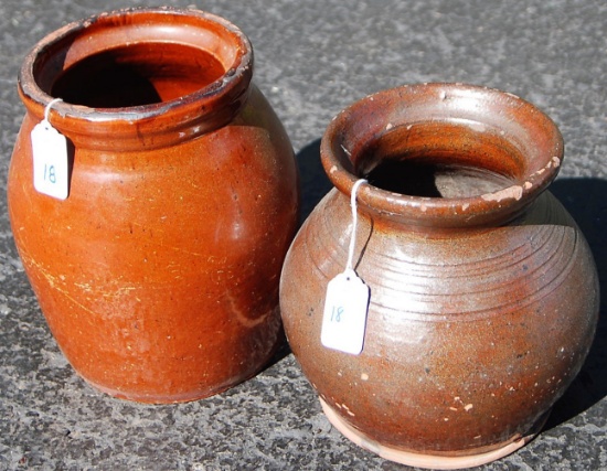 Lot of 2 Redware Storage Jars