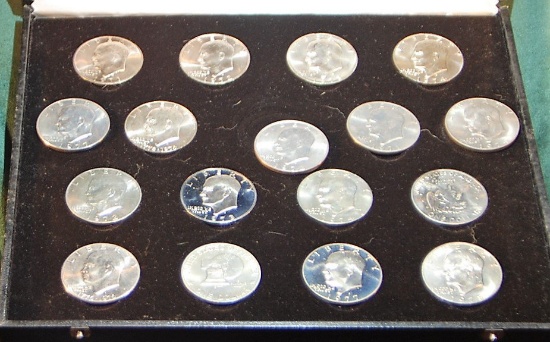 (1 Lot) 1971-78 Eisenhower Unc. Dollars in Box. (17). Group includes: 73S 77S Proofs.