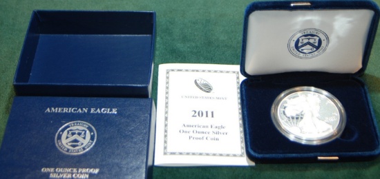 2011 W Proof Silver American Eagle Dollar in Box w/ COA.