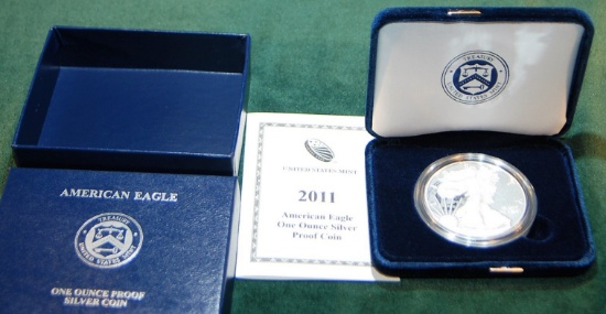 2011 W Proof Silver American Eagle Dollar in Box w/ COA.