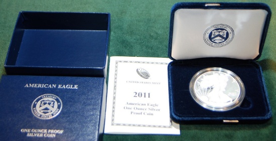 2011 W Proof Silver American Eagle Dollar in Box w/ COA.