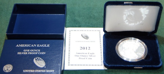 2012 W Proof Silver American Eagle Dollar in Box w/ COA.