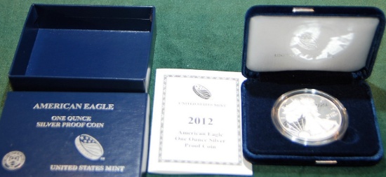 2012 W Proof Silver American Eagle Dollar in Box w/ COA.