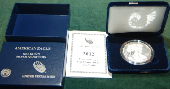 2012 W Proof Silver American Eagle Dollar in Box w/ COA.