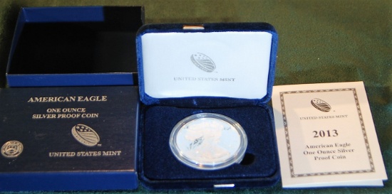 2013 W Proof Silver American Eagle Dollar in Box w/ COA.