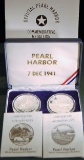Official Pearl Harbor Commemorative Medallion -2 Silver Coin of N.W. Territorial Mint WA. In Box COA