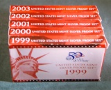 1999-2003 (5 total) of the US Mint 50 State Quarters & Silver Proof Set. All in OG Box w/ COA.