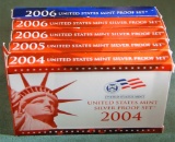 2004, 2005, 2006 x3 (5 total) of the US Mint 50 State Quarters & Silver Proof Set.