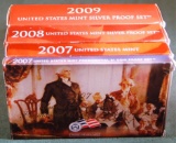 2007-2009 (3 total) US Mint Silver Proof Set. All in OG Box w/ COA.