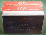 S- 2010 US Mint (2) Silver Proof Set & (1) Proof Set. (3 total) All in OG Box w/ COA.