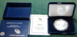 2012 W Proof Silver American Eagle Dollar in Box w/ COA.