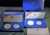 2 Set- S Proof 1886-1986 US Liberty Coins, Silver Dollar & Half Dollar in Box w, COA