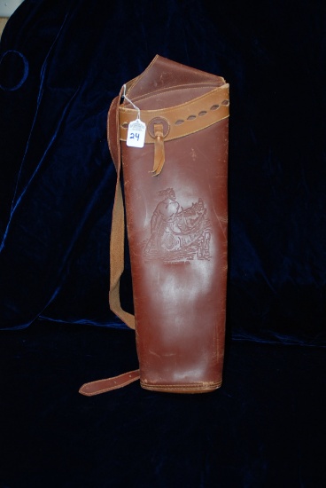 Vintage Bear Archery Co. Leather Quiver Debossed with Native American Indian in Canoe