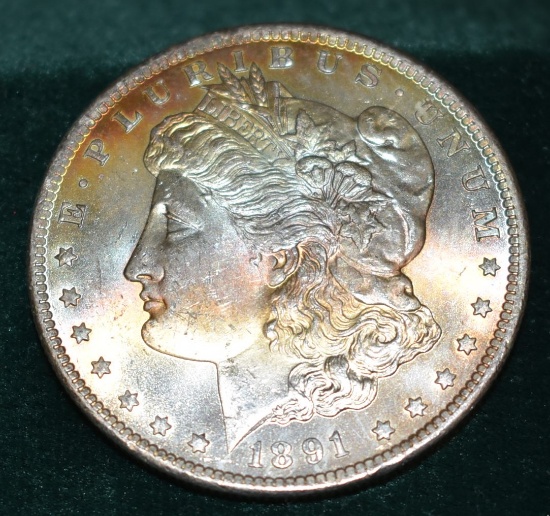 1891-CC Morgan Silver Dollar -Rainbow Toning NCI MS-65