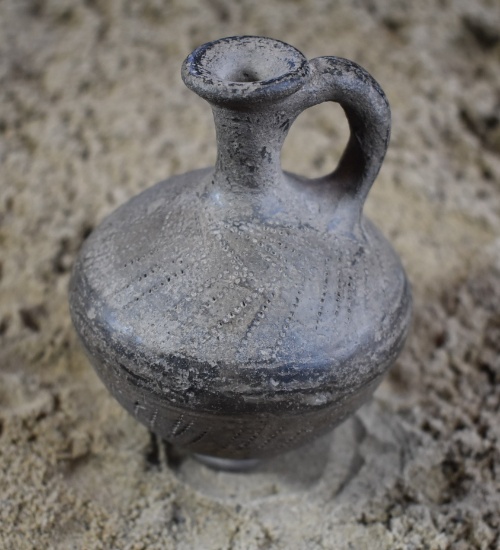 Middle Bronze Age Tel el Yahudiyeh Juglet with Perforated Design, & Black Glaze