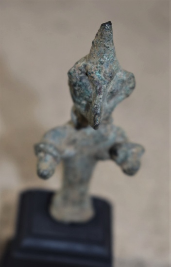 Canaanite Bronze Stump Figurine of goddess with Conical Hat, Pinched Face, Middle Bronze Age, 2200-1