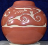 Santa Clara Red Carved Dragon Design Bowl by Jennie Trammel