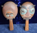 2 Shaman Rattles, Carved & Painted c. 1920-1930
