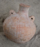 Early Bronze I Age Red Cross Hatched, High-Mouthed Jar with Pierced Lug Handles