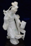 Carved Jadeite Standing Maiden Holding Book & Whisk 20th Century