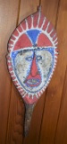 New Guinea Yam Mask Maprik Abelam Ceremonial Spirit Figure Blue, White, Red Painted Wood