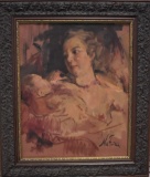 William Foster Original Oil on Canvas Woman Holding Child Framed