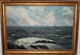Paul Bettinger Painting on Canvas Sea & Sails w/ Gesso Frame