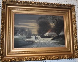 Unknown Winter Scene Painted on Canvas in modern frame