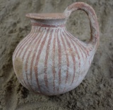 Early Bronze I Age  Painted High-Handle Cup w/ Red Stripes on White Slips