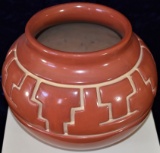 Santa Clara Red Carved Kiva Design Bowl by Jennie Trammel