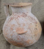 Early Bronze I Age Painted High Spout Teapot with Ledge-Ear Handles