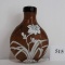 Chinese Snuff Bottle With Brown Peking Glass and Glass Overlay W/ Dragon & Flower