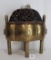 1800s Chinese Brass Incense Burner with White Jade Ram on Top