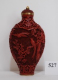 Antique Carved Cinnabar Snuff Bottle