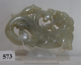 19th Century White Jade Dragon & Rat Carving