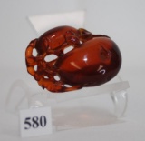 Deep Red Carved Amber Melons & Bird