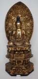 Japanese Gold Lacquered Deity Wooden Carved Figure on Base