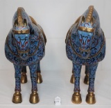 Pair of Cloisonné T’ ang Style Standing Horses