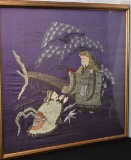 18th Century Japanese Fukusa Embroidery framed depicting gift wrapping 27x27 in.