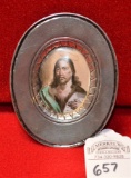 Mid-Late 1800s Moscow Oval Russian Icon of Jesus Silversmith Hallmark is 84