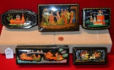 Lot of 5 Rectangular Russian Lacquer Boxes