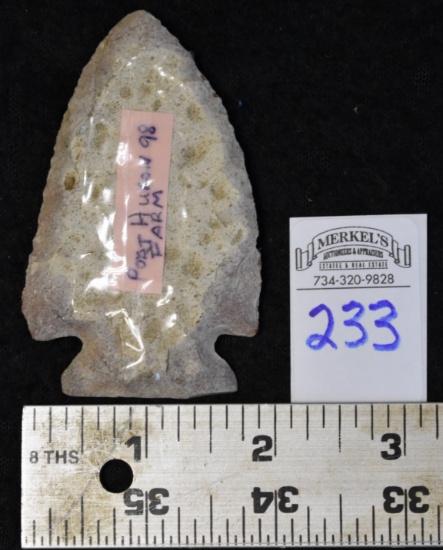 Large Early Native American Point (Found on Farm in Port Huron, Michigan)