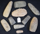 Lot of 10 Native American Celts / Axes & Hand Tool (Mixed Origins)